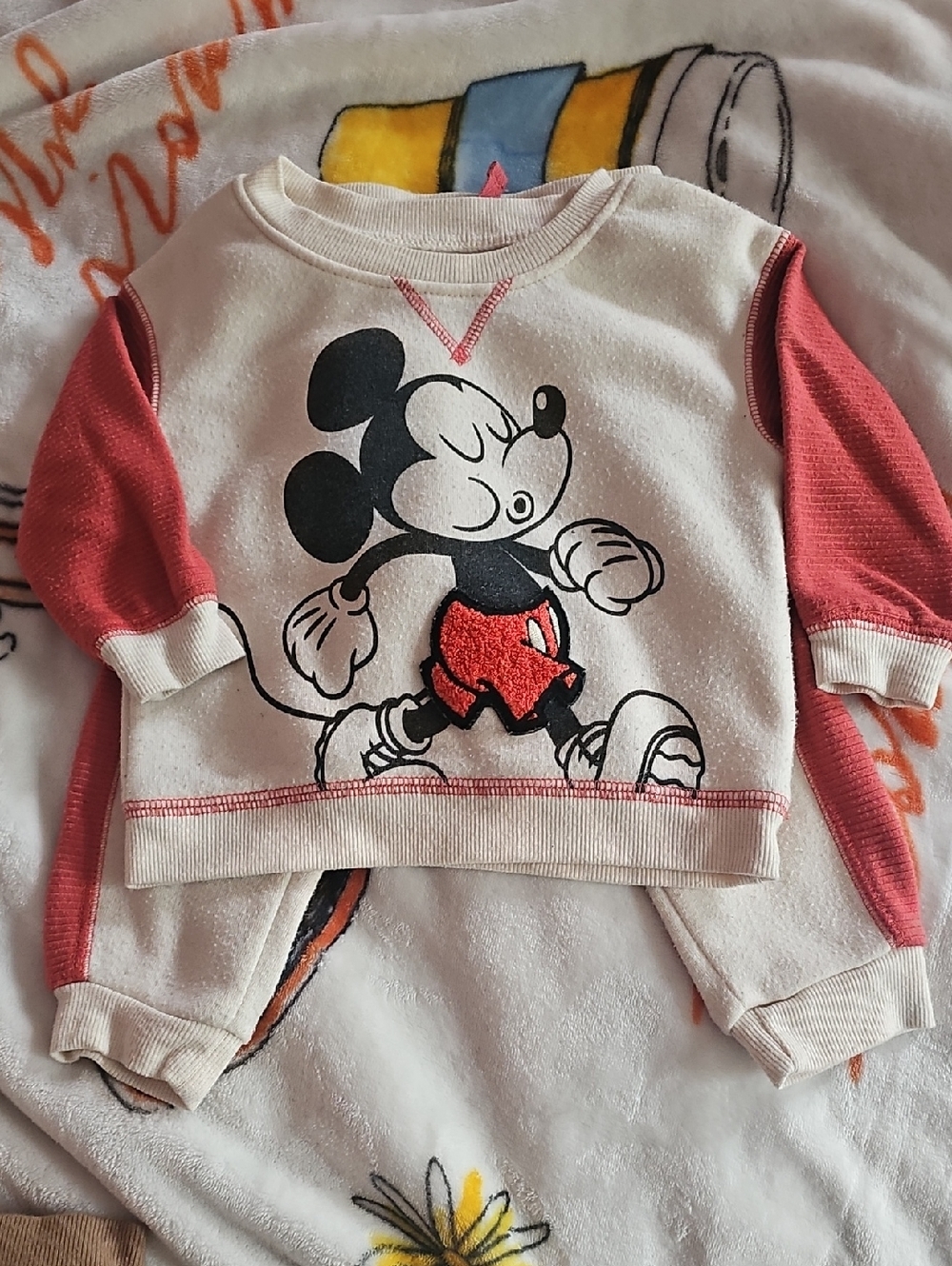 Disney Cream & Red Mickey Mouse Pullover Sweatshirt
